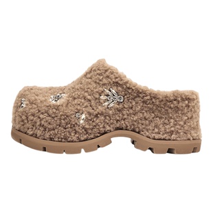 「暖星絮语」复古羊羔毛勃肯鞋半拖女小个子松糕厚底包头毛毛鞋子