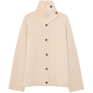 MOORING泊 慵懒风不对称高领绵羊毛针织衫宽松显瘦秋冬上衣开衫