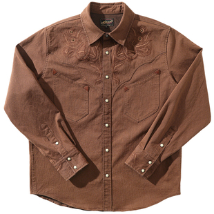 西部系列270G水洗做旧马蹄唐草花铆钉刺绣条纹复古衬衫MBBCAR窄幅