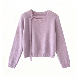 水貂绒飘带毛衣打底衫女2025年秋冬新款温柔风洋气减龄亮丝针织衫