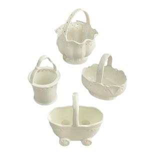 安木良品 外贸原单 超美法式复古浮雕镂空重工陶瓷摆件置物插花篮