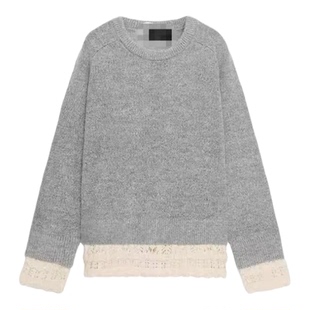 ZA外贸出口女装新款法式温柔风内外穿圆领灰色拼接针织衫 6236107