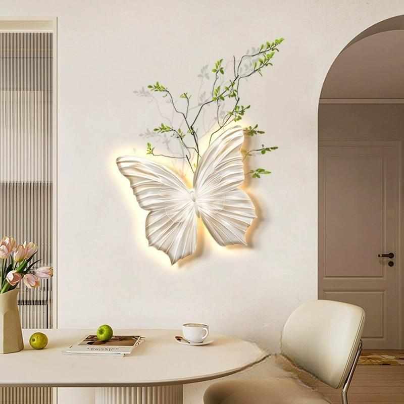 蝴蝶灯画立体造型氛围灯光画北欧奶油风装饰画客厅卧室壁灯高级感