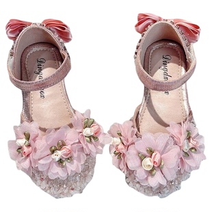 儿童女孩粉色公主鞋平底女童皮鞋夏薄款2025新款超好看绝美水晶鞋