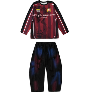 美式嘻哈风街舞儿童演出服男女童HIPHOP潮酷炸街酒红套装舞蹈服