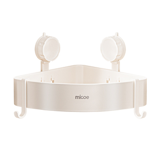 四季沐歌卫生间奶白置物架厕所吸盘免打孔浴室三角篮