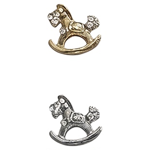 马上发财美甲合金饰品2026新年金银色小马年立体指甲钻装饰品Z106