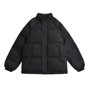 黑色宽松无帽立领棉服夹克女款秋冬季加厚保暖外套韩系面包服棉衣