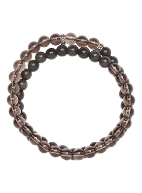 天然黑曜石茶晶手链茶水晶手串双圈两圈叠戴适合夏天纯银转运珠女