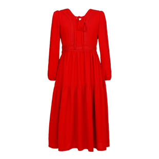 2026春季大码女装新款200斤胖MM中长款减龄v领系带气质红色连衣裙