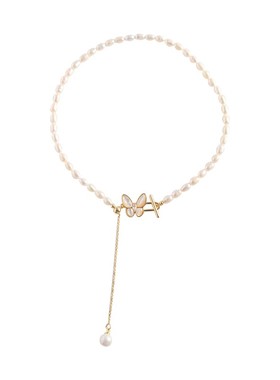 淡水珍珠母贝蝴蝶设计项链女
