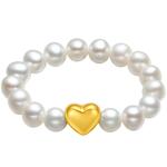 周六福黄18K珍珠戒指黄金黄彩金淡水珍珠法式优雅心型节日礼物