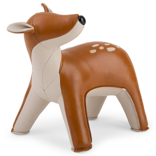 台湾zuny 凝望系列回眸小鹿 熊 歪头杀可爱摆件礼物 皮革书挡门挡