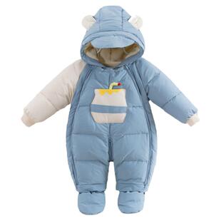 宝宝加厚外出服包脚冬季婴儿羽绒连体衣服抱被新生儿套装保暖棉衣