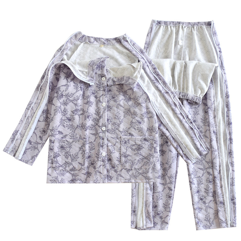 女春秋夹棉护理服拉链式
