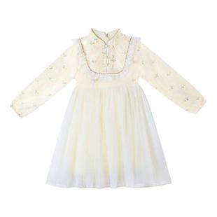 女童改良旗袍连衣裙春秋儿童古风礼服纱裙小女孩冬季汉服公主裙子