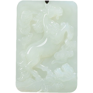 和田玉生肖马吊坠白玉马上有钱挂坠玉石项链男女款时尚礼物玉挂件