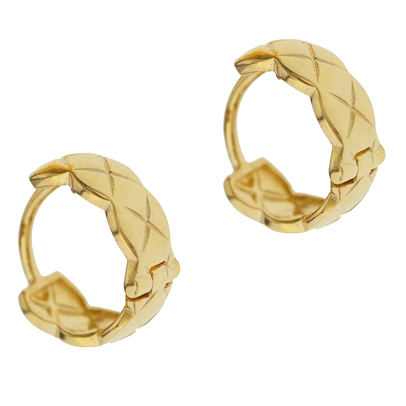 复古格纹14K/10K金素圈耳环