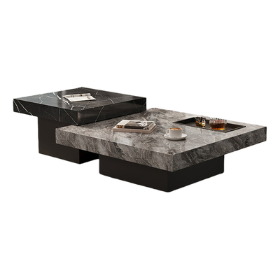 意式极简岩板方形高低组合茶几