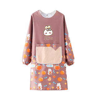 新款长袖围裙罩衣女防水防油家用厨房做饭可爱时尚韩版反穿工作服