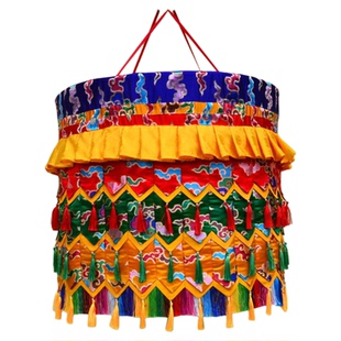 藏式佛堂装饰佛宝伞寺盖院装修五彩尖角黄宝伞直径80cm 佛幢经幢