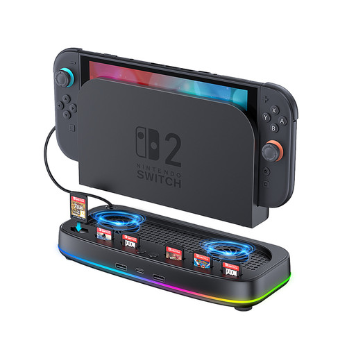 新得利适用任天堂Switch2散热底座NS2主机散热器游戏卡带收纳盒二代港版支架掌机降温散热风扇周边配件