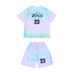 篮球服男童女童夏季新款运动套装姐弟定制训练班服儿童假两件球衣