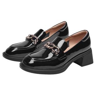 KISSCAT接吻猫[星空乐福鞋]通勤舒适小皮鞋粗跟增高真皮乐福鞋