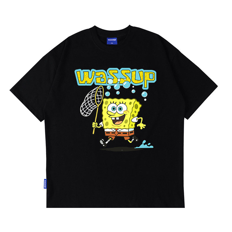 WASSUP海绵宝宝短袖T恤男夏季潮