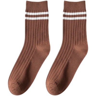 袜子男中筒春秋季款条纹新生简约运动常规棉袜长筒袜ins潮学院风