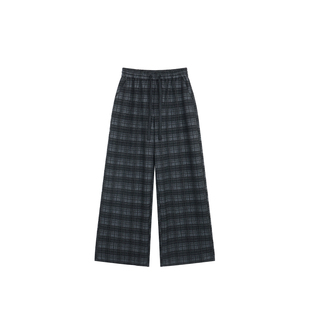 pusumede 松烟灰茶 经典黑灰格子休闲裤女秋冬高腰宽松抽绳阔腿裤