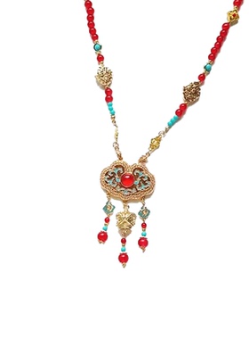 新中式平安锁红璎珞流苏项链