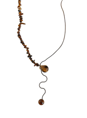 美拉德虎眼石吊坠串珠长项链