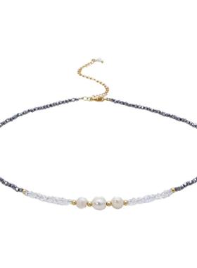 云墨渐变水晶天然淡水珍珠项链