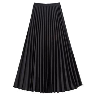1929 高腰黑色百褶裙半身裙秋冬女中长款显瘦气质通勤西装a字长裙