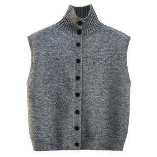 简约半高领宽松慵懒风毛衣背心马甲今年流行上衣加厚女装新款马夹