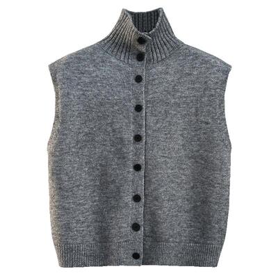 简约半高领宽松慵懒毛衣背心马甲