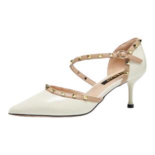 星期六细高跟鞋2025夏季新款铆钉尖头性感气质包头宴会时装凉鞋女