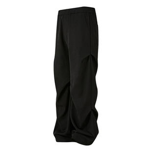 PASET设计高级感小众褶皱休闲西裤男宽松阔腿垂坠感黑色男女裤子