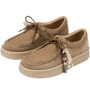 73hours女鞋蹦蹦2025春季新款厚底袋鼠鞋复古英伦风休闲鞋乐福鞋