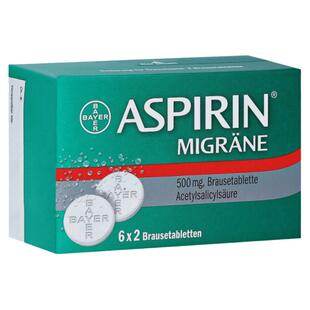 自营｜Aspirin拜耳阿司匹林偏头痛泡腾片12粒乙酰水杨酸缓止痛