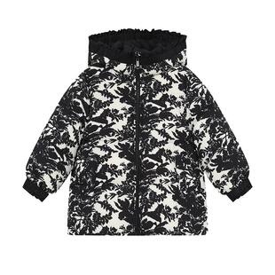 RBIGX瑞比克童装冬季新款潮流设计感木耳边黑白花版羽绒服