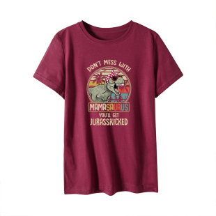 欧美女装Women T-shirt纯棉创意恐龙宽松薄款短袖圆领t恤女