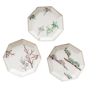 日本进口点心盘小鹿田烧陶瓷手绘松竹梅高档盘子家用日式果盘餐具