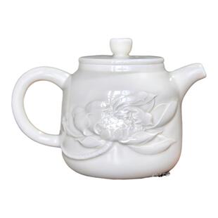 曲阳秋鸿定瓷茶具省级工美大师萧白落款荷花纹茶壶定窑高温釉白瓷