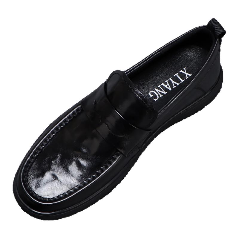 一脚蹬男鞋头层牛皮黑色休闲皮鞋