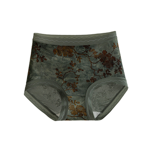 美宅国风植绒内裤女高腰蚕丝10A抗菌加长裆2025新款无痕提花短裤