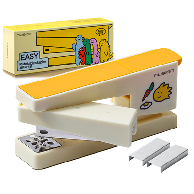 得力纽赛360°可旋转订书机可钉中缝学生用高颜值大号订书器订书针起钉器省力便携办公家用装订办公装订