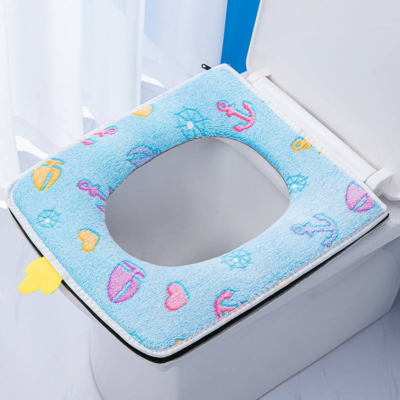 方形马桶毛绒坐垫卡通马桶便套拉链套坐四季马桶冬季垫垫子便坐