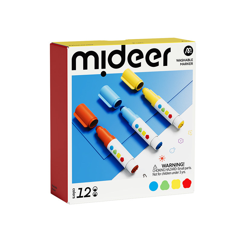 mideer弥鹿儿童圆头水彩笔可水洗幼儿园画笔套装水溶性印章涂鸦低幼宝宝绘画启蒙笔小学生彩色笔画画笔